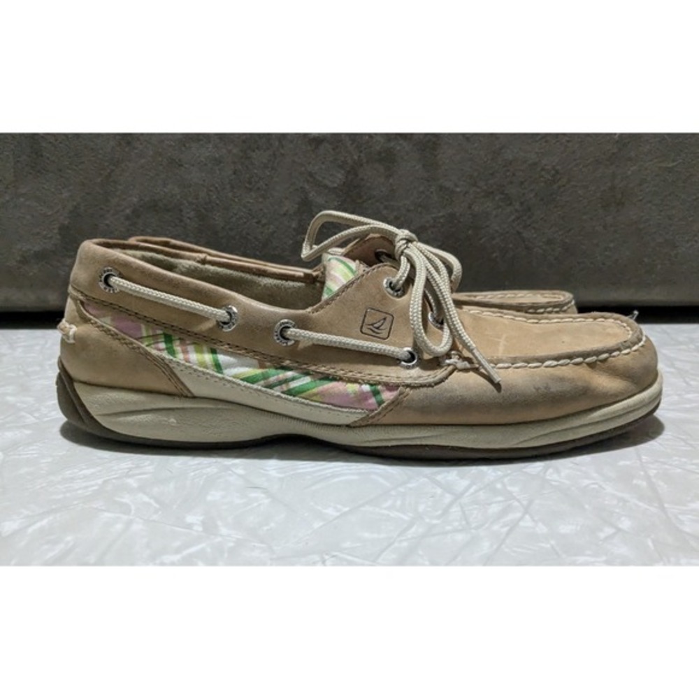 Sperry Top-Sider Bluefish Tan Leather Plaid Boat Shoes Womens‎ 8M Preppy Coastal